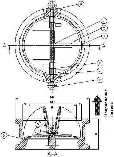 Чертеж Обратный клапан ABRA-D-122-EN Ду200 Ру16 двустворчатый межфланцевый