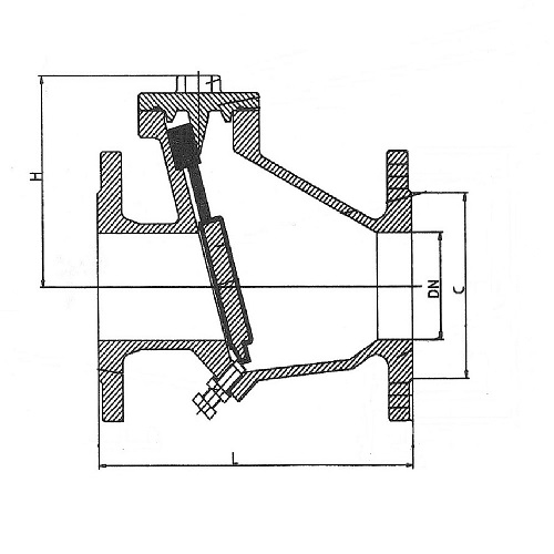 Клапан обратный Abra D-023 Ду65 Ру16 фланцевый для канализации, поворотный, уплотнение NBR, корпус - чугун GGG51