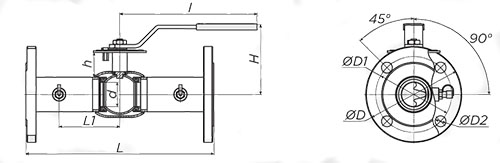 Кран шаровой ALSO КШ.Ф.BV.M.100.25-01 Ду100 Ру25 запорно-регулирующий с ниппелями, присоединение - фланцевое, корпус - сталь 20, уплотнение - армированный Ф4, управление - ручка/рычаг