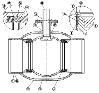 Материалы Крана Broen Ballomax газовый Ду350 Ру25/12 под приварку с ISO-фланцем, Траб=-40/+80 под привод и редуктор