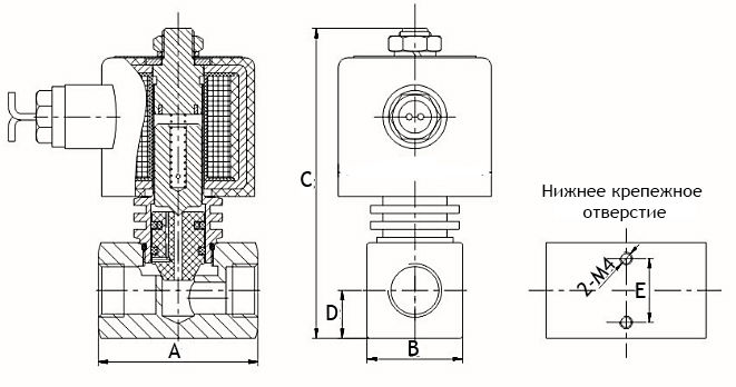 Клапан электромагнитный соленоидный двухходовой поршневый DN.ru-DHP11 (НЗ) Ду10 (3/8 дюйм), Ру16 корпус - латунь, уплотнение - PTFE, резьба G, с катушкой серии YS 220В