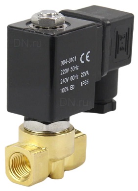 Клапан электромагнитный соленоидный двухходовой DN.ru-VS2W-700 P-Z-NC Ду8-2.5 (1/4 дюйм) Ру10 с нулевым перепадом давления, нормально закрытый, корпус - латунь, уплотнение - PTFE, резьба G, с катушкой YS-018 24В
