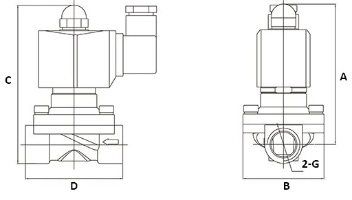 Клапан электромагнитный DN.ru VS131-NT-NO-220VAC 1ʺ Ду25 Ру10, соленоидный двухходовой, корпус - нержавеющая сталь 304, уплотнение - NBR, резьбовой, нормально открытый, прямого действия, катушка - 220В