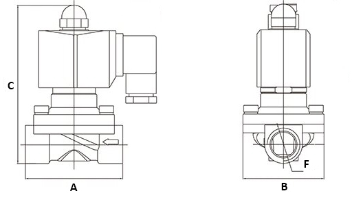 Клапаны электромагнитные DN.ru VS200-ET-NC-220VAC-DA Ду10-50 Ру10, соленоидные двухходовые,  корпус латунь, прямого действия, нормально закрытые (НЗ), уплотнение EPDM, катушка 220B