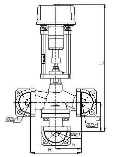 Чертеж Клапан смесительный трехходовой Этон КСТ 27ч909нж Ду15 Ру16 фланцевый чугунный с типом привода Б