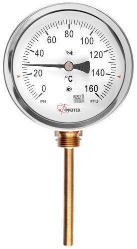 Термометры радиальные ФИЗТЕХ ТБф-120 d-100 биметаллические, радиальное присоединение,до 160°С, U=46-100, IP54, присоединение A2.0х14