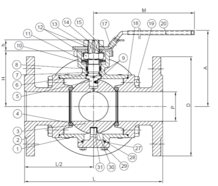 Кран шаровой трехходовой GENEBRE 2540E 06 Ду25 Ру40, стальной, уплотнение - PTFE, фланцевый, полнопроходной L-тип, ISO 5211, рукоятка-рычаг