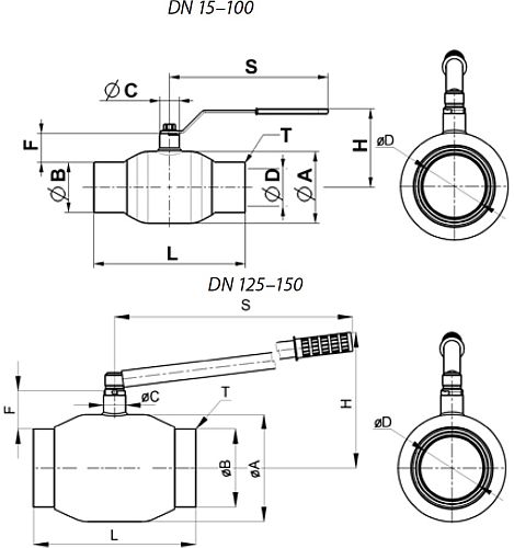 Кран шаровый Ридан JiP-R Standard WW Ду25 Ру16 цельносварный приварной, стандартнопроходной, корпус - сталь