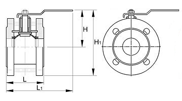 Чертеж Кран шаровый ЛАЗ 11с42фт (11с42п) Ду40 Ру16 укороченный фланцевый полнопроходной