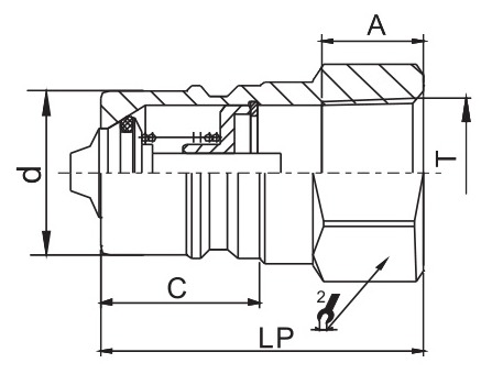 Муфта быстроразъемное соединение LSQ нипель-FFH-02PF-NPT1/4 1/4″ Ду8 Ру345 корпус - сталь, уплотнение - NBR, присоединение - внутренняя резьба