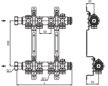 Группа коллекторная Oventrop 1″ нак/г 5 вых 3/4″ НР под евроконус с термостатическими клапанами
