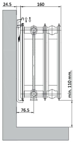 Радиатор стальной панельный Heaton Plus Ventil Compact тип 33VC, высота 600 мм, длина 1800 мм, с термостатическим вентилем, нижнее подключение, универсальное