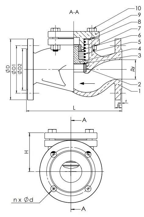Клапан обратный подъемный Tecofi CS3240 Ду300 Ру16 фланцевый, корпус — чугун