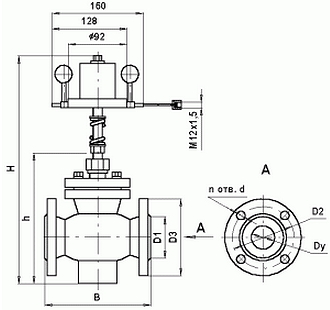 Чертеж Регулятор давления РДС-НО Ду32 Ру16 нормально открытый стальной