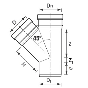 Тройники полипропиленовые Политэк 45 градусов Дн32-110 для внутренней канализации