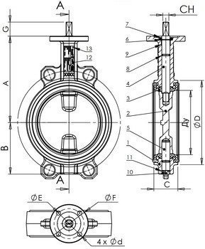 Затвор дисковый поворотный Tecofi VPI 4448 Ду150 Ру16 с электроприводом ГЗ-ОФ-120/7М, 380В