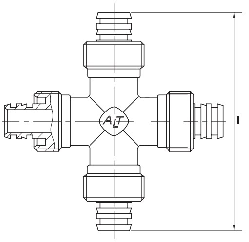 Крестовина ALTSTREAM Дн20х20х20х20 Ру20 для металлопластиковых труб, соединительная, присоединение компрессионное, корпус – никелированная латунь