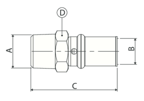 Соединитель APE AP101 Дн16х1/2″ Ру16, пресс / наружная резьба, латунный, для металлопластиковых труб