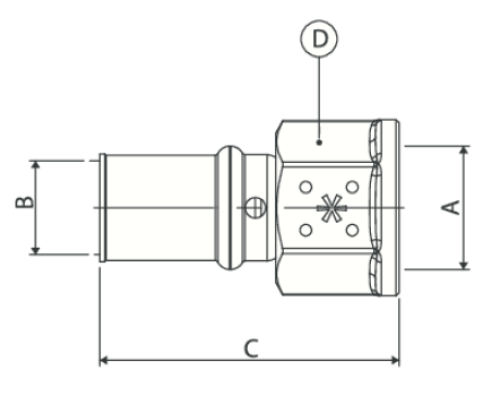 Соединитель APE AP102 Дн16х1/2″ Ру16, пресс / внутренняя резьба, латунный, для металлопластиковых труб