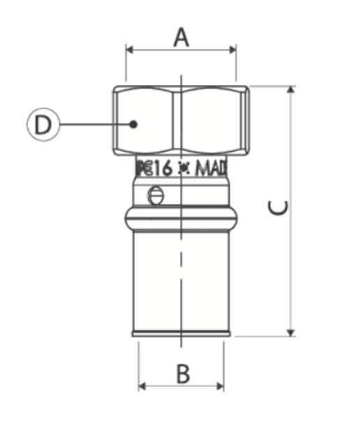 Соединитель APE AP185 Дн20х1/2″ Ру16, пресс / накидная гайка, латунный, для металлопластиковых труб