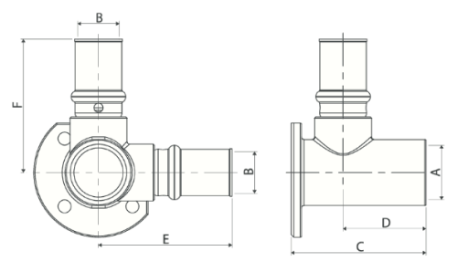 Водорозетки APE AP154D Дн16-20 Ру16, пресс / внутренняя резьба, латунные, проходные, для металлопластиковых труб