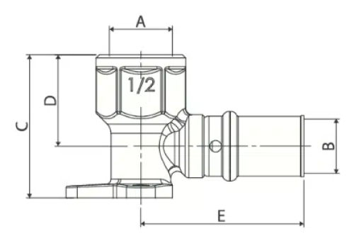 Водорозетка APE AP154L Дн16х1/2″ Ру16, пресс / внутренняя резьба, латунная, короткая, для металлопластиковых труб
