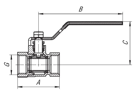 Кран шаровой AQUALINK ВР-ВР 1″ Ду25 Ру40 стандартнопроходной муфтовый для газа, латунный, внутренняя/внутренняя резьба, управление ручка-рычаг