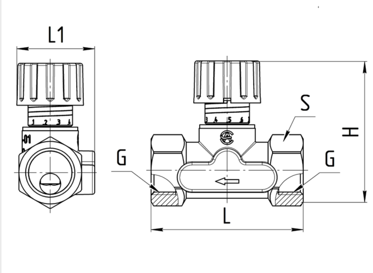 Клапан балансировочный Aquasfera Ду20 Ру16 ручной, муфтовый Kvs=2.5 внутренняя/внутренняя резьба корпус – латунь
