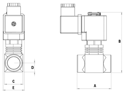 Схема подключения Клапан электромагнитный АСТА ЭСК 275 1/2″ Ду15 проходное сечение 5 мм Ру5 НЗ прямого действия латунный, уплотнение плунжера - Viton, 230 В