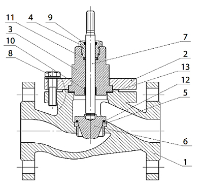 Клапан регулирующий АСТА Р213 ТЕРМОКОМПАКТ Ду50 Ру16, уплотнение - PTFE,  с электроприводом ЭПА 1.6 кН 220В (4-20 мА)