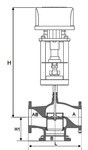 Клапан регулирующий АСТА Р323 ТЕРМОКОМПАКТ Ду32 Ру16 с электроприводом ЭПА 0.7 кН 220В (4-20 мА)