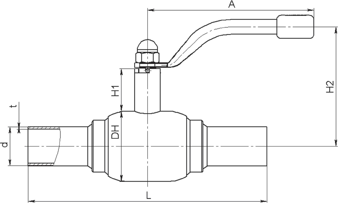 Кран шаровый Broen Ballomax-КШТ60.112А.40 Ду20 Ру40 полнопроходный с плавающим шаром, корпус - сталь, уплотнение - EPDM, сварка / сварка, ручка-рычаг