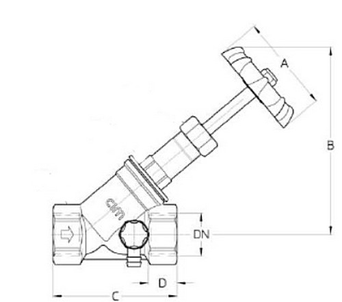 Клапан запорный Cimberio 73CRNL 2″ Ду50 Ру20 внутренняя резьба, с наклонным штоком , корпус - латунь CR 