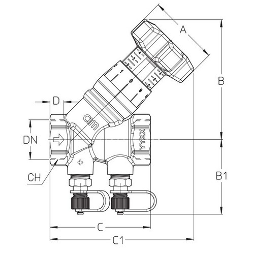 Клапан балансировочный Cimberio 787ОТ/2R 1″ Ду25 Ру25 ручной Kvs=8,92 внутренняя резьба, без измерительных ниппелей, корпус - латунь OT