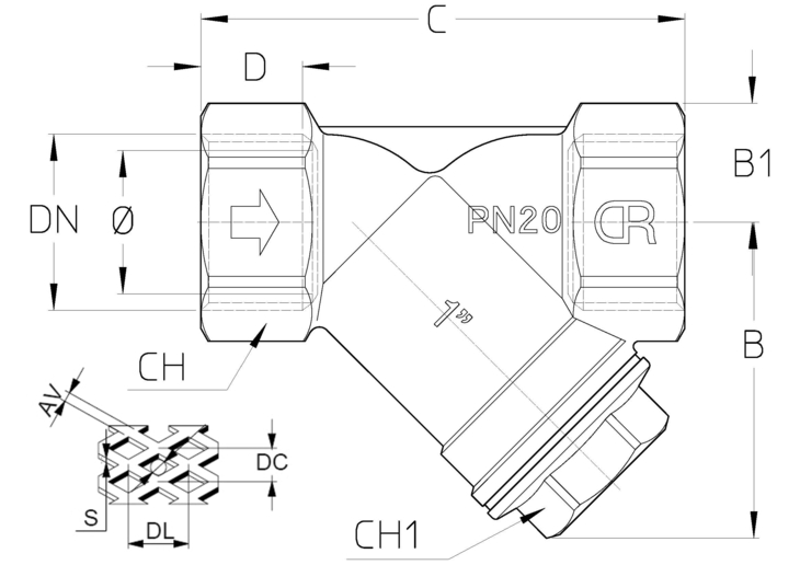 Фильтр Cimberio 74AGCR 1.1/4″ Ду32 Ру20 сетчатый для газа, из коррозионностойкой латуни ВВ 