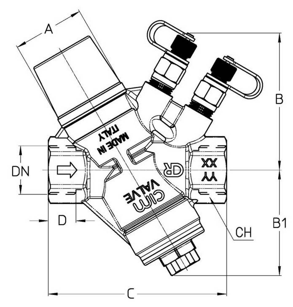Клапан балансировочный Cimberio Cim 767LP 1″ Ду25 Ру16 автоматические, корпус - латунь CW602N-M, уплотнение NBR, присоединение - внутренняя резьба
