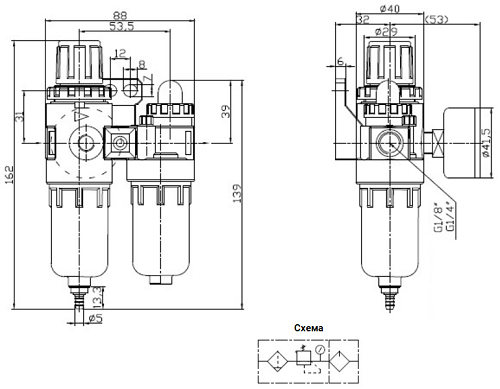Затворы дисковые поворотные DN.ru WBV3232E-2W-Fb Ду40-300 Ру16, корпус - нержавеющая сталь 316L, диск - нержавеющая сталь 316L, уплотнение - EPDM, с пневмоприводом DA-052-140 пневмораспределителем 4V320 присоединение 3/8″ БПВ AFC2000 и БКВ APL-510N-EX