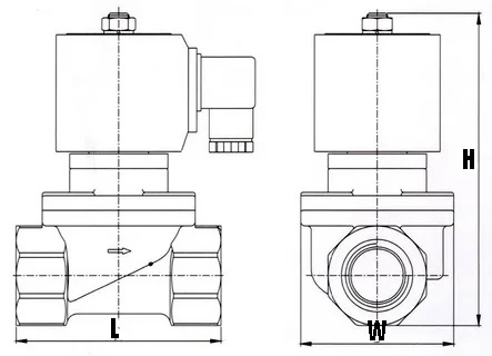 Клапан электромагнитный соленоидный двухходовой DN.ru-DHF21-CP (НЗ) Ду32 (1 1/4 дюйм) Ру6 корпус - ПСХ-ЛС с антикоррозийным покрытием, уплотнение - VITON, резьба G, с катушкой 220В