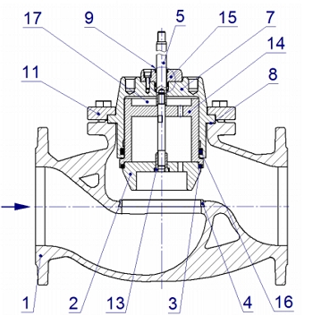 Эскиз Клапан регулирующий двухходовой DN.ru 25ч945п Ду125 Ру16 с электроприводом TSL-3000-60-1-230-IP67