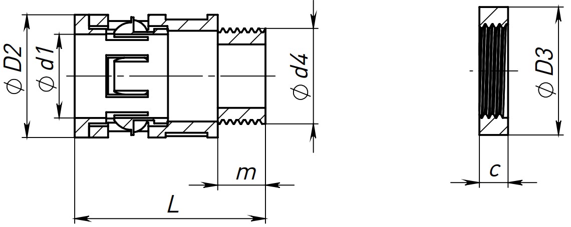 Коннектор EKF KN-T Дн32 для гофрированных труб, материал – полипропилен, 10 шт, цвет – серый