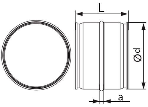 Соединитель ERA PRO ПЦ D125 круглый, стальной из оцинкованной стали, безопасный край для соединения воздуховодов, серебристый