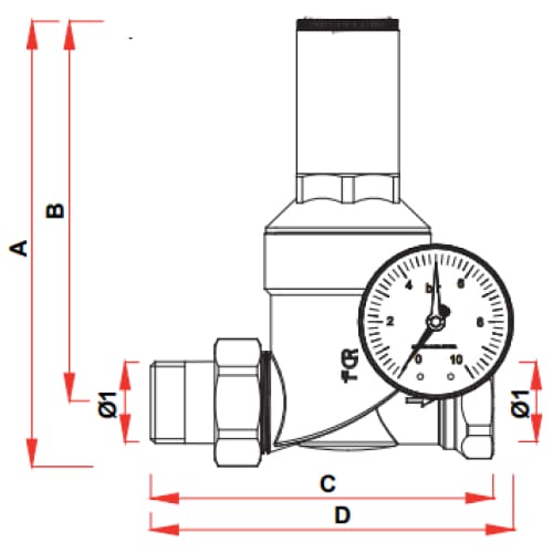 Регулятор давления FAR FA 2830 1″ Ду25 Ру25 без манометра, латунный, хромированный, внутренняя/наружная резьба (редуктор)