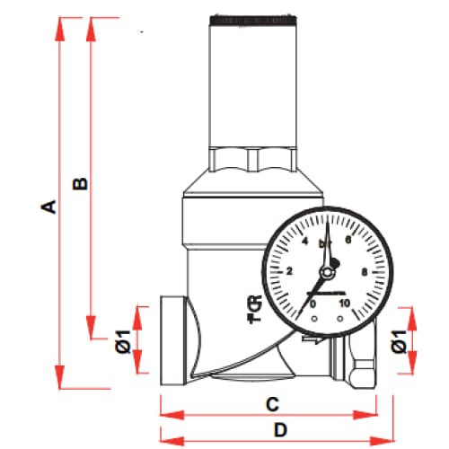 Регулятор давления FAR FA 2845 3/4″ Ду20 Ру25 с манометром, латунный, внутренняя/внутренняя резьба (редуктор)