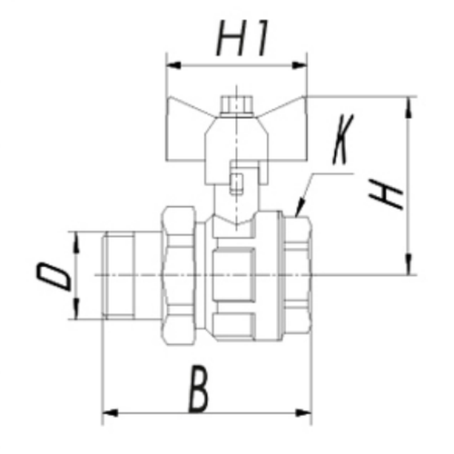 Кран шаровой ГАЛЛОП Крепыш 332 (аналог 11Б27П1) 1/2″ Ду15 Ру16 полнопроходной ВР-Американка с бабочкой, латунный никелированный