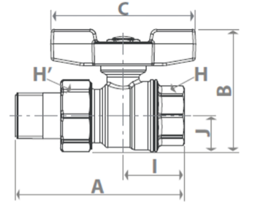 Кран шаровый Gekon GK 559 1/2″ Ду15 Ру35 полнопроходной муфтовый, хромированный внутренняя резьба / американка ручка-бабочка корпус - латунь