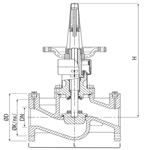 Клапан балансировочный Giacomini R206BY Ду65 Ру16 ручной, фланцевый, KVS=74,4, с измерительными ниппелями, корпус - чугун