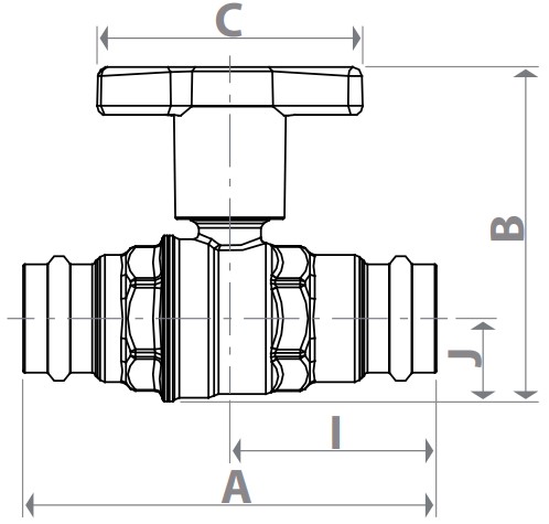 Краны шаровые Giacomini R851VT Ду22 Ру35 полнопроходные муфтовые, латунные, пресс, управление Т-образная рукоятка, для труб с большой толщиной изоляции