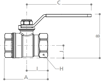 Эскиз Кран шаровой Giacomini R250D 1 1/2″ Ду40 Ру35 стандартнопроходной, хромированный, внутренняя резьба, ручка-рычаг (R250X007)
