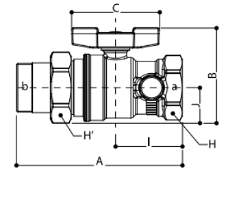 Эскиз Кран шаровой со спускным устройством Giacomini R919S 1/2″ Ду15 Ру42 полнопроходной, резьбовой, никелированный, внутренняя/наружная резьба, ручка-бабочка, с отводом (R919SX003)