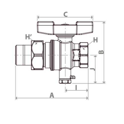 Кран шаровой для термодатчика Giacomini R859T 3/4″ Ду20x20 Ру35 полнопроходной, латунный, внутренняя резьба-американка, ручка-бабочка